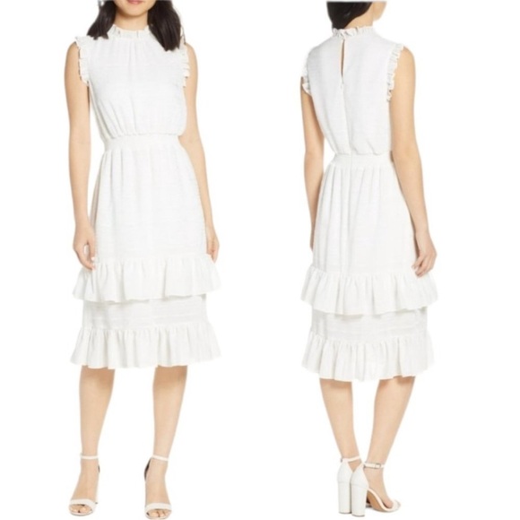 Avec Les Filles Dresses & Skirts - Avec Le Filles Tonal Tiered Striped Ruffle Knee-Length Sleeveless Dress Size 4